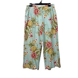 Pusser’s West Indies Silk Hawaiian Pants M Green Pineapple Floral Tropical Beach